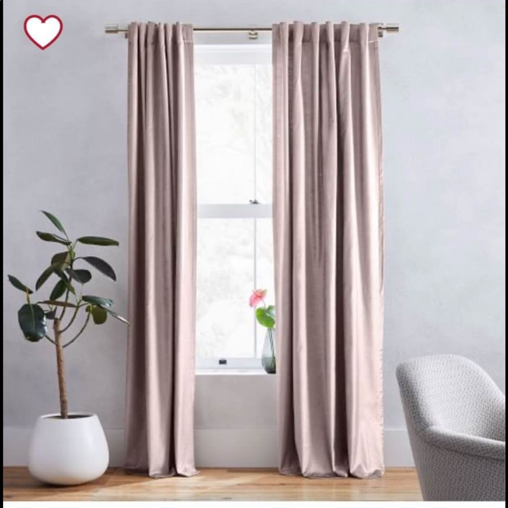 West Elm Cotton Luster pink velvety curtains - 2 curtains
